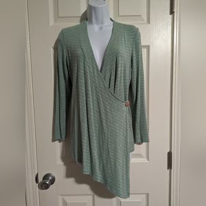 Soft Surroundings Small Green Faux Wrap Top Asymmetrical Hem V Neck Top Flowy